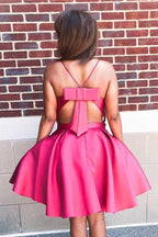 Robe de soirée courte rouge sexy à fines bretelles et coupe trapèze PD153
