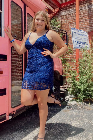 Sexy Royal Blue V-neck Spaghetti Straps Sleeveless Short Homecoming Dresses