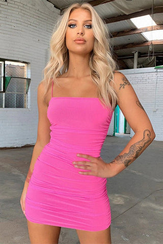 Vestidos de fiesta sin mangas, de satén sexy, con escote en V, tirantes finos y fruncido.