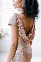 Vestidos de dama de honor sexys con lentejuelas, vestidos largos de invitada de boda en oro rosa