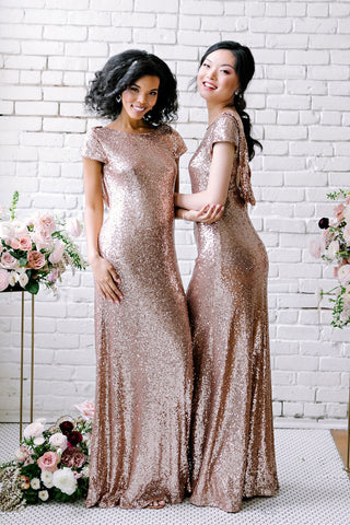 Vestidos de dama de honor sexys con lentejuelas, vestidos largos de invitada de boda en oro rosa