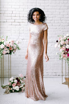 Vestidos de dama de honor sexys con lentejuelas, vestidos largos de invitada de boda en oro rosa
