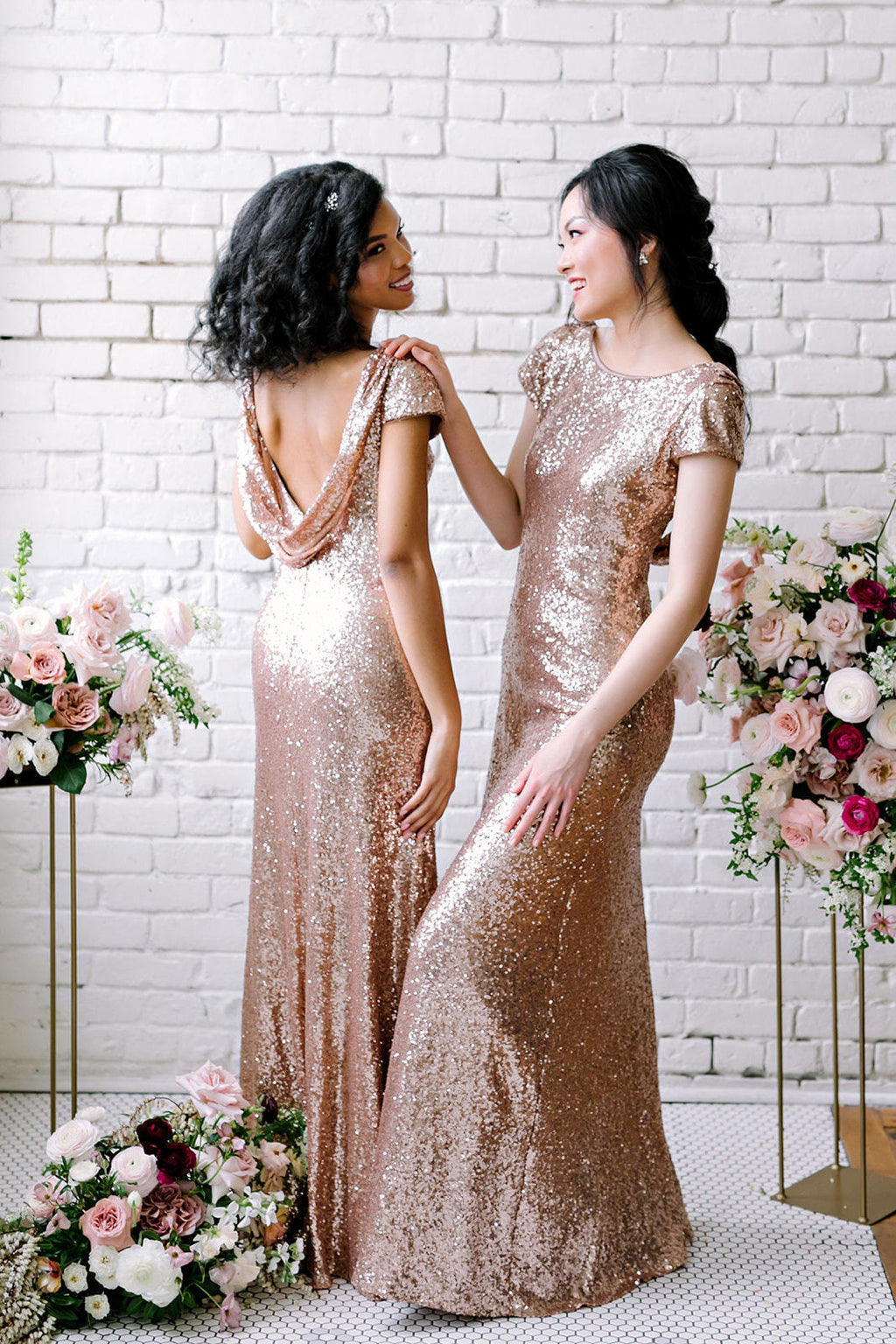 Vestidos de dama de honor sexys con lentejuelas, vestidos largos de invitada de boda en oro rosa