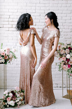 Vestidos de dama de honor sexys con lentejuelas, vestidos largos de invitada de boda en oro rosa