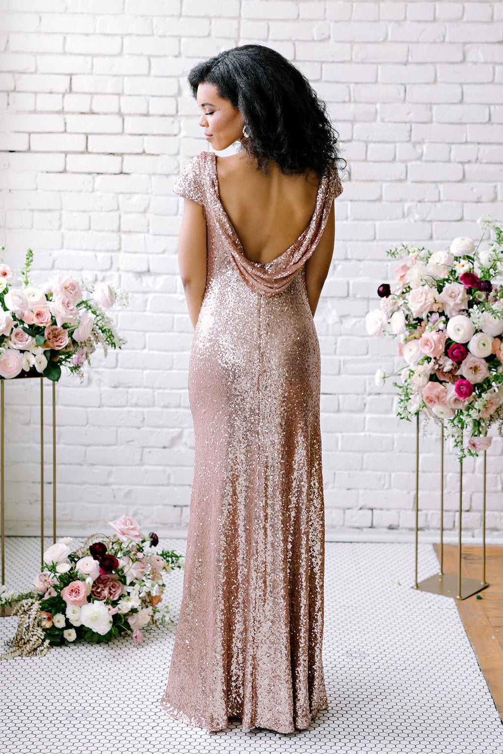 Vestidos de dama de honor sexys con lentejuelas, vestidos largos de invitada de boda en oro rosa