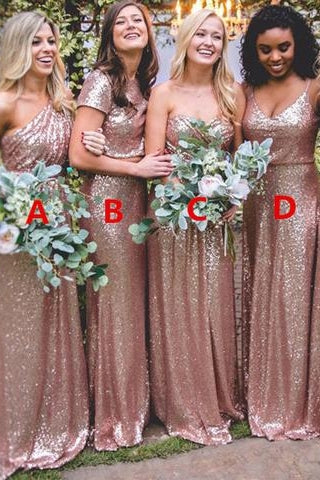 Vestidos de dama de honor sexys con lentejuelas, vestidos largos de invitada de boda en oro rosa