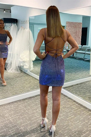Sexy Sequined Spaghetti Straps V-neck Sleeveless Homecoming Dresses