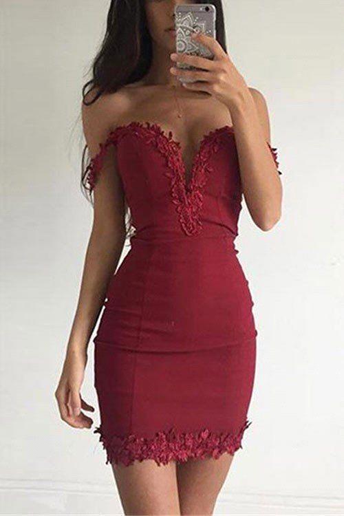 Robe de bal bordeaux courte fourreau sexy à épaules dénudées