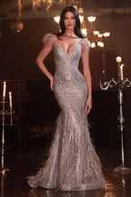 Sexy Long Feathered Prom Dress