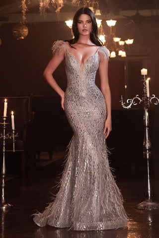 Robe de bal longue et sexy à plumes