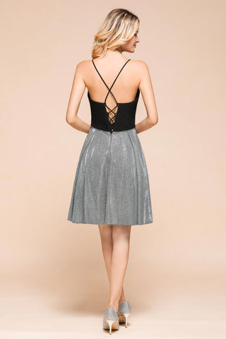 Robe de soirée courte et sexy sans manches, col V lumineux et poches