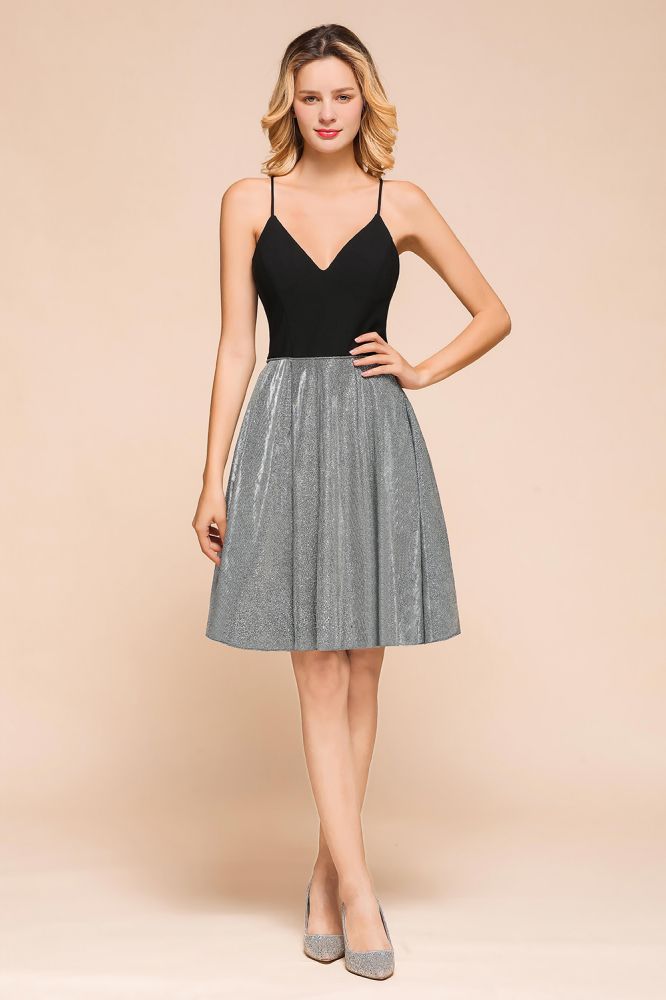 Robe de soirée courte et sexy sans manches, col V lumineux et poches