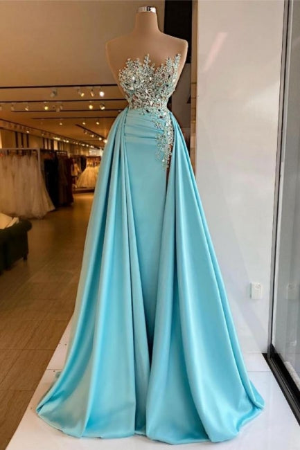 Vestido de sirena sexy sin mangas con lentejuelas brillantes y cola desmontable