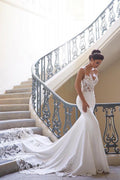 Robe de mariée sexy à fines bretelles | Robe de mariée sirène en mousseline et dentelle 
