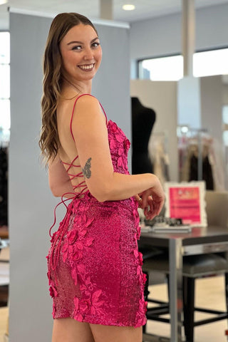Sexy Spaghetti Straps Backless Appliques Homecoming Dress