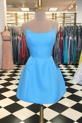 Vestido corto rosa sexy de tirantes finos para baile de bienvenida con bolsillos PD102