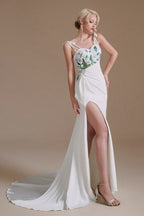 Sexy Spaghetti Straps Sleeveless Mermaid Floor-Length Satin Wedding Dresses