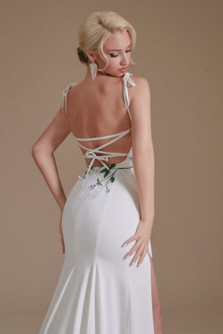 Vestidos de novia de satén sin mangas, estilo sirena, con tirantes finos y corte sexy 
