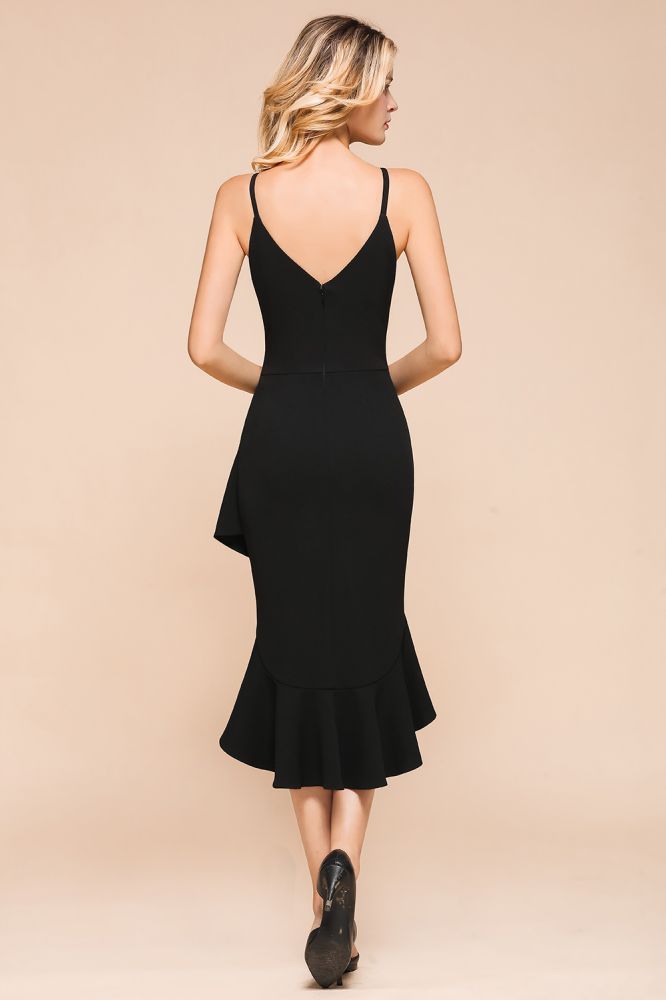 Robe de soirée sexy à fines bretelles, décolleté cœur, coupe asymétrique, dos nu vintage, noire