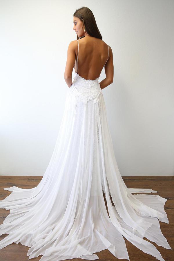Robe de mariée blanche sexy à fines bretelles, modèle Long Beach WD5013
