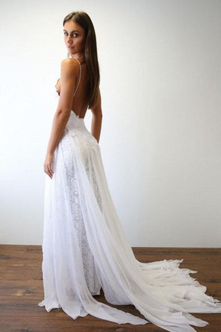 Robe de mariée blanche sexy à fines bretelles, modèle Long Beach WD5013