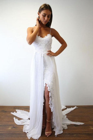 Robe de mariée blanche sexy à fines bretelles, modèle Long Beach WD5013