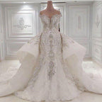 Vestidos de novia de sirena, sexis, sin tirantes, con cristales y sobrefalda de cola larga 