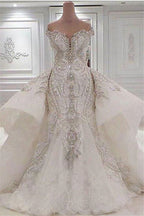 Vestidos de novia de sirena, sexis, sin tirantes, con cristales y sobrefalda de cola larga 