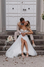 Robes de mariée sexy sans bretelles, fourreau, en tulle long jusqu'au sol, ornées d'appliqués 