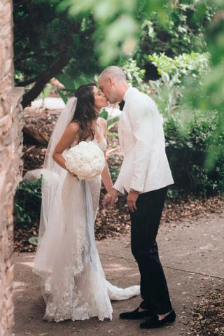 Vestidos de novia de sirena, sexis, sin tirantes, con escote corazón y encaje.