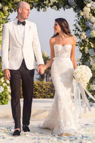 Vestidos de novia de sirena, sexis, sin tirantes, con escote corazón y encaje.