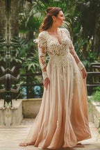 Robe de mariée bohème sexy en mousseline de soie, coupe trapèze, manches longues, dos nu, à décolleté cœur