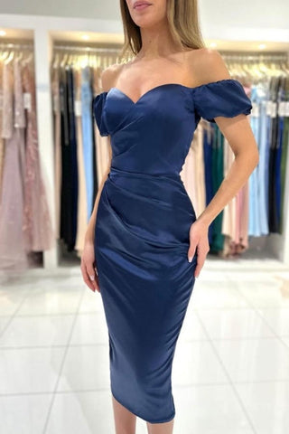 Robe de soirée sexy en satin à manches courtes et volants