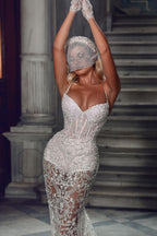 Sexy Sweetheart Lace Spaghetti Strap Sleeveless Mermaid Prom Dress