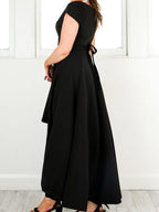 Vestido sexy de satén con escote en V, mangas cortas y corte asimétrico para baile de bienvenida PD073