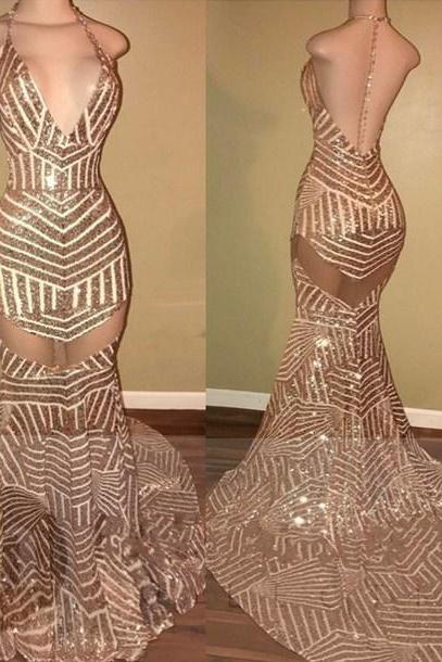 Sexy V-Neck Sequins Mermaid Long Prom Dress Online