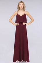 Robe de demoiselle d'honneur Shapghetti bordeaux dos nu en mousseline, robe d'invitée de mariage