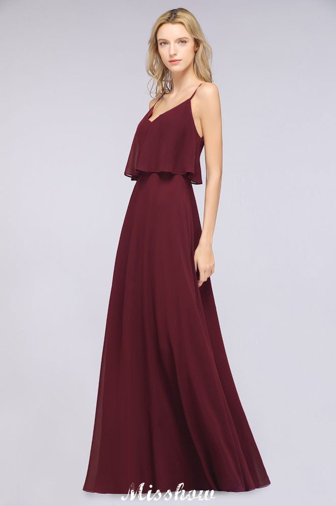 Robe de demoiselle d'honneur Shapghetti bordeaux dos nu en mousseline, robe d'invitée de mariage