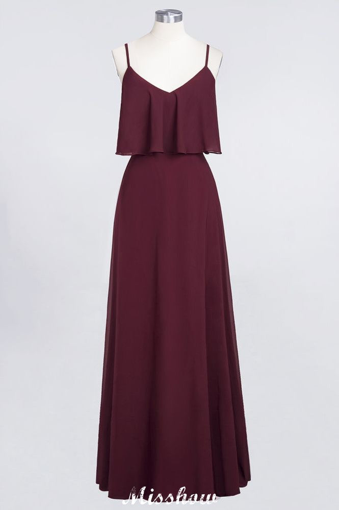 Robe de demoiselle d'honneur Shapghetti bordeaux dos nu en mousseline, robe d'invitée de mariage