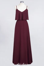 Robe de demoiselle d'honneur Shapghetti bordeaux dos nu en mousseline, robe d'invitée de mariage
