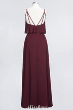 Robe de demoiselle d'honneur Shapghetti bordeaux dos nu en mousseline, robe d'invitée de mariage