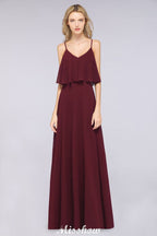 Robe de demoiselle d'honneur Shapghetti bordeaux dos nu en mousseline, robe d'invitée de mariage