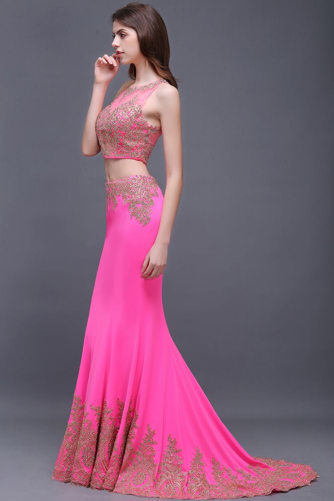 Vestidos de fiesta de corte recto, redondos, de satén elástico fucsia