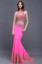 Vestidos de fiesta de corte recto, redondos, de satén elástico fucsia
