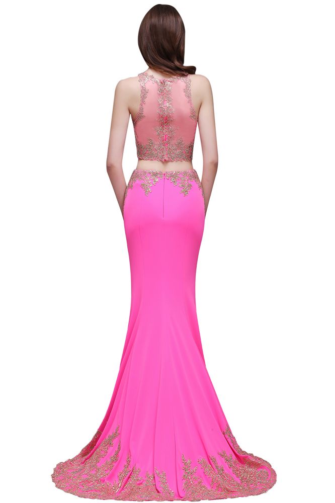 Vestidos de fiesta de corte recto, redondos, de satén elástico fucsia