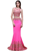 Vestidos de fiesta de corte recto, redondos, de satén elástico fucsia