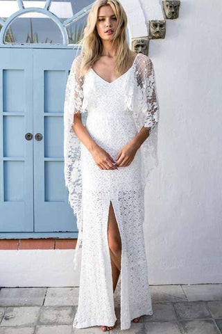 Vestido de novia de encaje sin espalda con escote redondo y abertura cruzada WD247