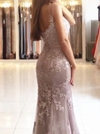 Vestidos de fiesta sin mangas con tirantes finos y encaje de tul