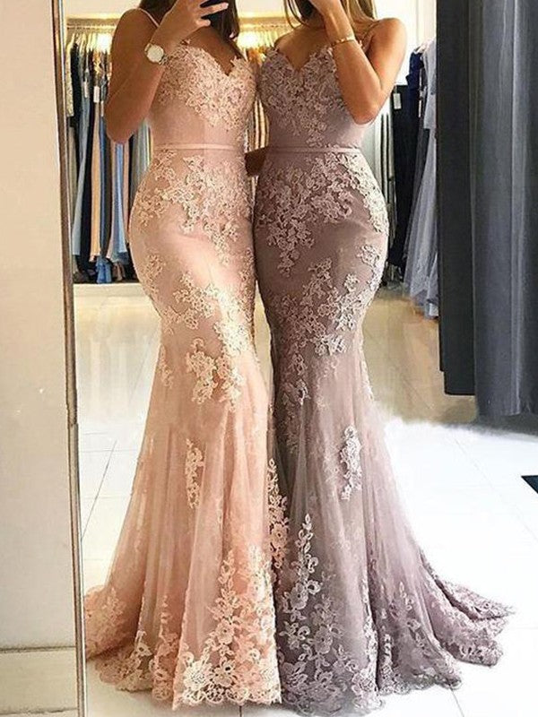 Vestidos de fiesta sin mangas con tirantes finos y encaje de tul