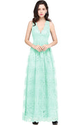 Robe de bal bleu marine fourreau en dentelle, col en V, longueur au sol
